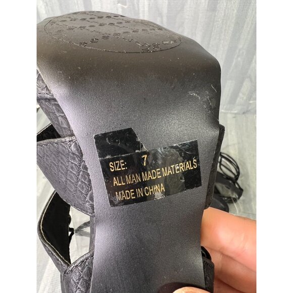 Qupid Gladiator Stiletto Heels Black Women's Size 7 Open Toe Tie Faux Leather - Picture 11 of 11